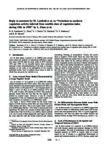 JOURNAL OF GEOPHYSICAL RESEARCH, VOL. 108, NO. D12, 4347, doi:[removed]2002JD003287, 2003  Reply to comment by M. Lanfredi et al. to ‘‘Variations in northern vegetation activity inferred from satellite data of vegetat