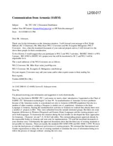 L2[removed]Communication from Armenia (SARM) Subject: Re: JTC 1/SC 2 Document Distribution