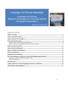 Language and Society Newsletter Language and Society Research Committee 25 of the International Sociological Association Volume 9, Autumn 2014