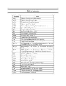 Table of Acronyms  Acronym Term