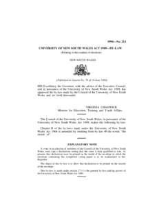 1994—No. 214 UNIVERSITY OF NEW SOUTH WALES ACT 1989—BY-LAW (Relating to the conduct of elections) NEW SOUTH WALES  [Published in Gazette No. 78 of 10 June 1994]