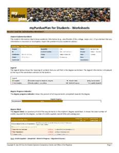 myPurduePlan for Students - Worksheets How do I read the myPurduePlan Worksheet? Student Information Block The student information block shows academic information (e.g., classification, GPA, college, major, etc.). If yo