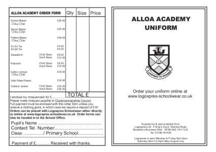 ALLOA ACADEMY ORDER FORM Girl £[removed]Senior Blazer