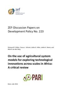 ZEF-Discussion Papers on Development Policy No. 223 Reimund P. Rötter, Fanou L. Sehomi, Jukka G. Höhn, Jarkko K. Niemi, and Marrit van den Berg