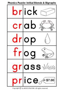 Phonics Puzzle: Initial Blends & Digraphs  brick crab drop frog