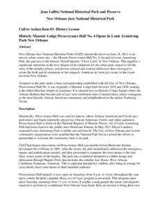 Jean Lafitte National Historical Park and Preserve New Orleans Jazz National Historical Park Call to Action Item #3- History Lesson Historic Masonic Lodge Perseverance Hall No. 4 Opens In Louis Armstrong Park New Orleans
