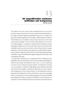 13 US nonproliferation assistance: verification and transparency Michael Jasinski ○