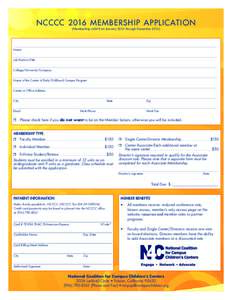 NCCCC 2016 MEMBERSHIP APPLICATION (Membership valid from January 2016 through DecemberName	 Job Position/Title College/University/Company