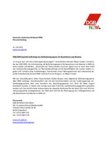 Deutscher Gewerkschaftsbund NRW Pressemitteilung 31. Juli 2014 www.nrw.dgb.de