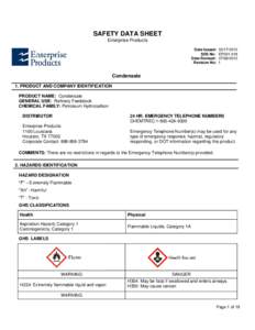 SAFETY DATA SHEET Enterprise Products Date Issued: SDS No: Date Revised: Revision No: