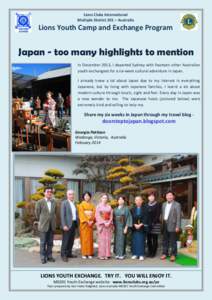 Lions Clubs International Multiple District 201 – Australia Lions Youth Camp and Exchange Program  Japan - too many highlights to mention