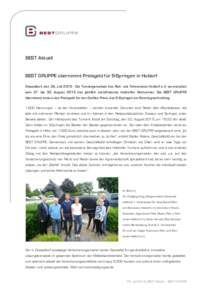 BEST Aktuell  BEST GRUPPE übernimmt Preisgeld für S-Springen in Holdorf Düsseldorf, den 30. JuliDie Turniergemeinde des Reit- und Fahrvereins Holdorf e.V. veranstaltet vom 27. bis 30. August 2015 das jährlich