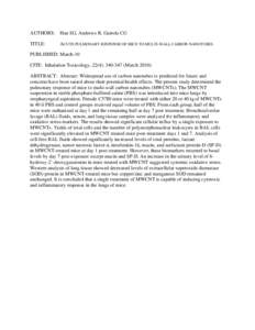 Superoxide dismutase / Biology / Biochemistry / Carbon nanotube / Chemistry / Pulmonary alveolus