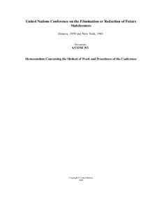 United Nations Conference on the Elimination or Reduction of Future Statelessness, 1959 : Documents of the Conference - A/CONF.9/3