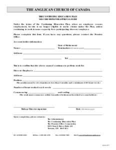 THE ANGLICAN CHURCH OF CANADA THE CONTINUING EDUCATION PLAN Print  DIOCESE/EMPLOYER APPROVAL FORM