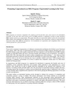 American International Journal of Contemporary Research  Vol. 3 No. 8; August 2013 Promoting Cooperation in an MBA Program: Experiential Learning in the Trees Ruth B. McKay