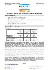 MINARA RESOURCES LIMITED 21 April 2006