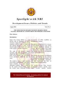 Spotlight with NRI Development Issues, Policies, and Trends _______________________________________________________________________________ August 2012