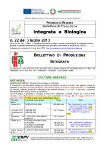 DIREZIONE GENERALE AGRICOLTURA, ECONOMIA ITTICA, ATTIVITÀ FAUNISTICO-VENATORIE  PROVINCIA DI RAVENNA Bollettino di Produzione