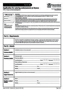 Liquor Licence Form 18 Application for Catering Endorsement on Licence