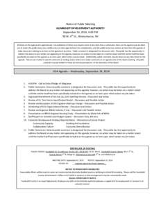     Notice of Public Meeting  HUMBOLDT DEVELOPMENT AUTHORITY  September 24, 2014, 4:00 PM   90 W. 4th St., Winnemucca, NV 