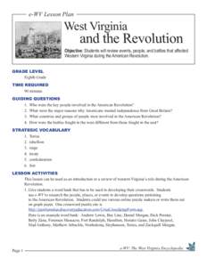 e-WV Lesson Plan  West Virginia and the Revolution