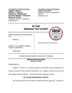 ATTORNEYS FOR PETITIONER: JAMES F. BEATTY JESSICA L. FINDLEY DONALD D. LEVENHAGEN KATHRYN MERRITT-THRASHER MEGAN M. PIAZZA