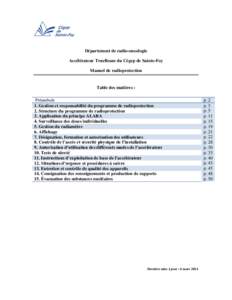 Département de radio-oncologie Accélérateur TrueBeam du Cégep de Sainte-Foy Manuel de radioprotection Table des matières : Préambule