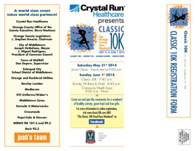 A world class event takes world class partners! presents  Crystal Run Healthcare