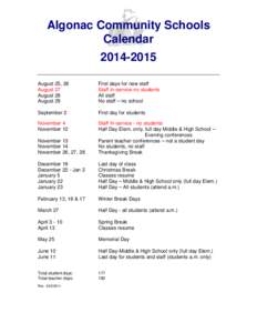Algonac Community Schools Calendar[removed]August 25, 26 August 27 August 28