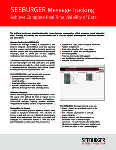 SEEBURGER Message Tracking Achieve Complete Real Time Visibility of Data The ability to monitor and visualize data within current business processes is a critical component to any integration effort. Providing full visib