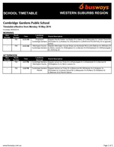SCHOOL TIMETABLE  WESTERN SUBURBS REGION Cambridge Gardens Public School Timetable effective from Monday 19 May 2014