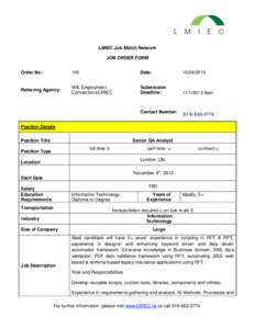 LMIEC Job Match Network JOB ORDER FORM Order No.: 145