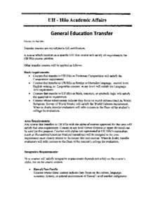 UH - Hilo Academic Affairs General Education Transfer Effective for Fall 2011