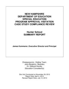 NEW HAMPSHIRE DEPARTMENT OF EDUCATION SPECIAL EDUCATION PROGRAM APPROVAL VISITATION CASE STUDY COMPLIANCE REVIEW