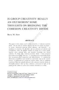 Is Group Creativity ReallyAn Oxymoron? Some Thoughts on Bridging the Cohesion–Creativity Divide