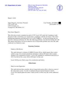 U.S. Department of Labor  Office of Labor-Management Standards Cleveland Office 1240 East 9th Street, Suite 831 Cleveland, OH 44199