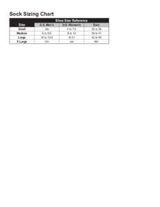 Sock Sizing Chart Size Small Medium Large X Large