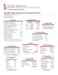 Profile of Frederick Area School DistrictE Main St, Frederick, SDHome County: Brown Area in Square Miles: 351  Student Data