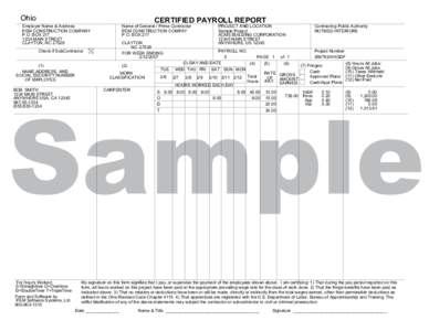 Ohio  CERTIFIED PAYROLL REPORT Employer Name & Address PEM CONSTRUCTION COMPANY