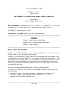 COASTAL CONSERVANCY Staff Recommendation June 29, 2006 MENDOCINO COUNTY COASTAL TRAIL PROGRAM, PHASE 1 File No[removed]Project Manager: Sheila Semans