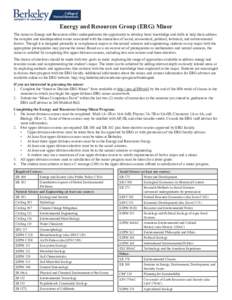Energy and Resources Group (ERG) Minor The minor in Energy and Resources offers undergraduates the opportunity to develop basic knowledge and skills to help them address the complex and interdependent issues associated w
