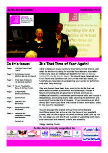 As We Are Newsletter  September 2014 Image: Patti Ferber (Manager Creative & Cultural Development) and Gordon Trewern (CEO) from Nulsen Disability Services presenting at As We Are’s