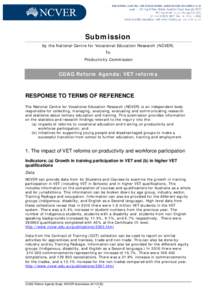 Submission V1 - National Centre for Vocational Education Research (NCVER) - Impacts and Benefits of COAG Reforms - Commissioned study