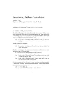 Inconsistency Without Contradiction Achille C. Varzi Department of Philosophy, Columbia University, New York (Published in Notre Dame Journal of Formal Logic, 38:[removed]), 621–638.)