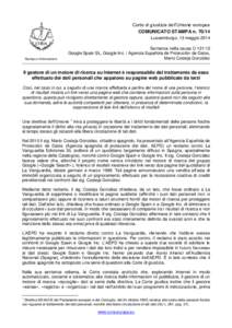 Corte di giustizia dell’Unione europea COMUNICATO STAMPA nLussemburgo, 13 maggio 2014 Stampa e Informazione