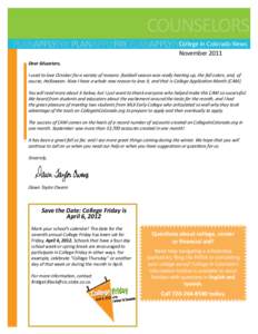 COUNSELORS  College In Colorado News PLANAPPLYPAY PLANAPPLYPAY PLANAPPLYPAY November 2011