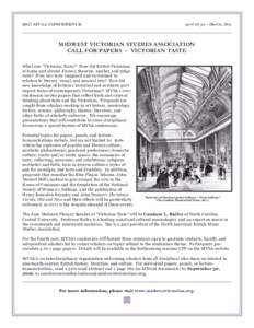 2017 MVSA Conference  April 28-30 – Oberlin, Ohio MIDWEST VICTORIAN STUDIES ASSOCIATION CALL FOR PAPERS – VICTORIAN TASTE