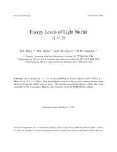 Revised ManuscriptNovemberEnergy Levels of Light Nuclei