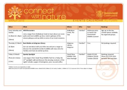 Connect with Nature Events Calendar Autumn - South East Queensland